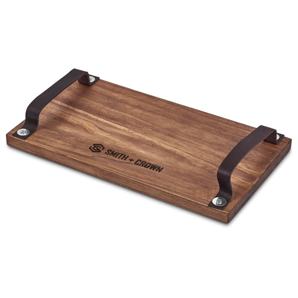 Serendipio Large Farm Style Wooden Tray with Leather Straps